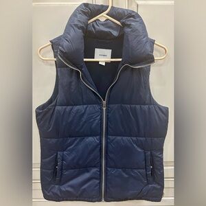 Old Navy Puffer Vest Womens Size small Solid navy Blue Full Zip Fleece Lined